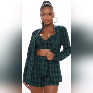 Fashion Nova Green Plaid Skirt Set